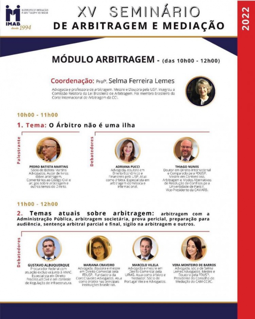 XV Seminário de Arbitragem e Mediação - IMAB